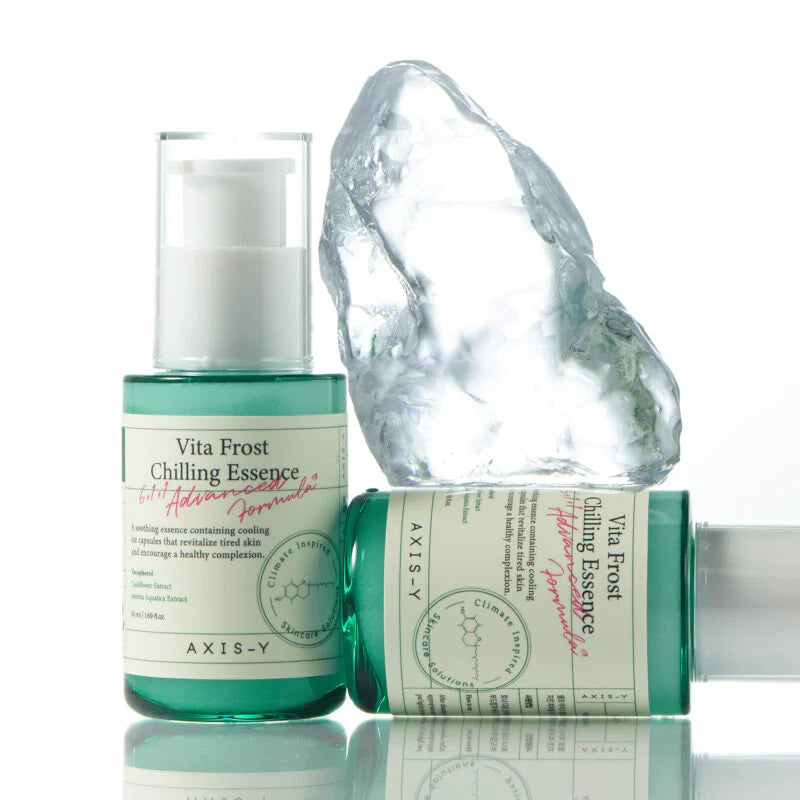 AXIS-Y Vita Frost Chilling Essence key ingredients: Cucumber, Eucalyptus, Bamboo, and Rosemary, all chosen for their soothing, hydrating, and anti-inflammatory properties