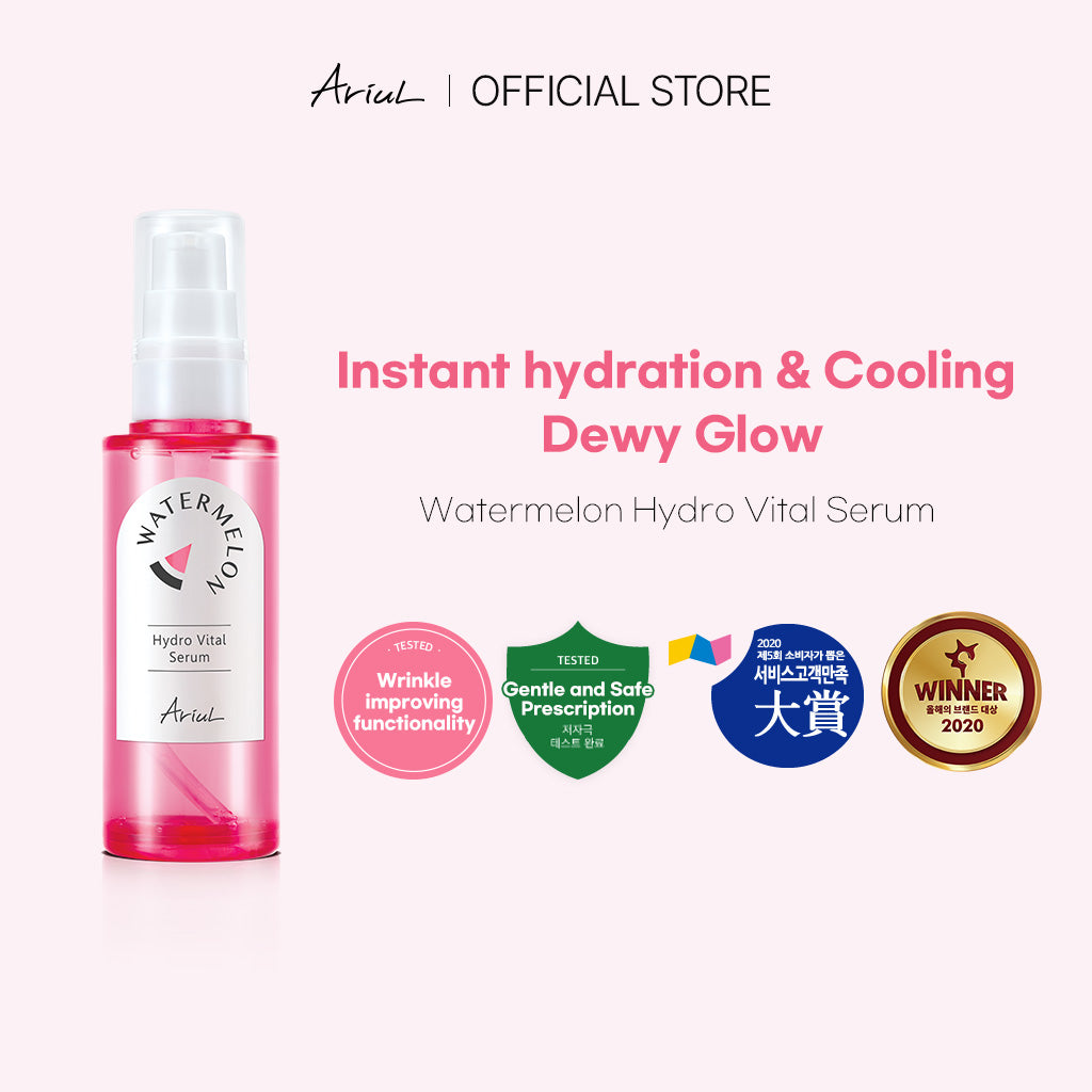 Ariul Watermelon Hydro Vital Serum leaves skin fresh, radiant, and deeply moisturized with a healthy dewy glow