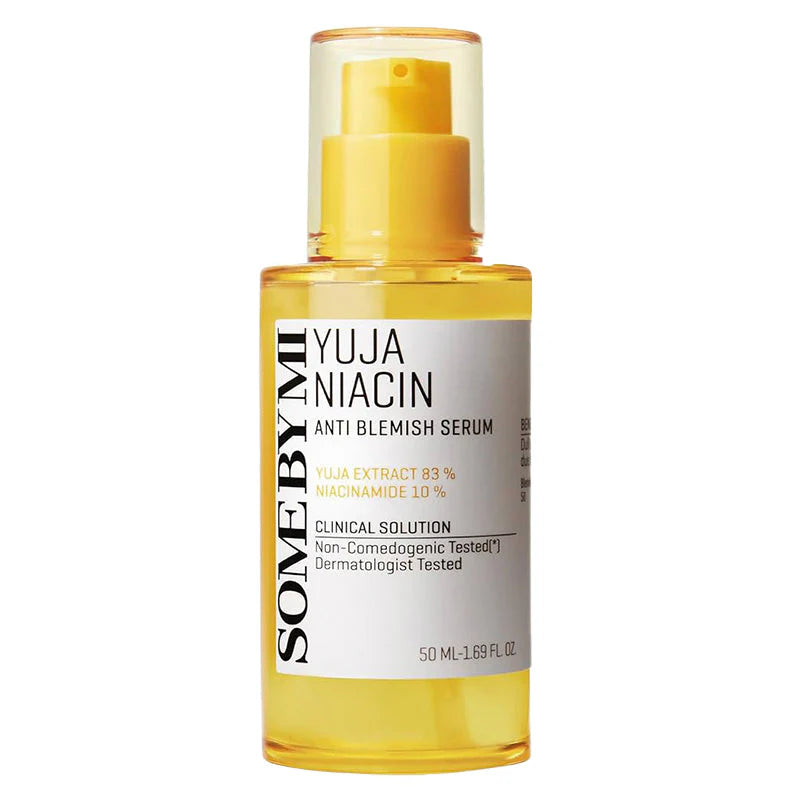 Some By Mi Yuja Niacin Blemish Care Serum – Brightening serum with 82% Yuja (citron) extract, designed to reduce dark spots, even skin tone, and leave the skin with a healthy, glowing finish.
