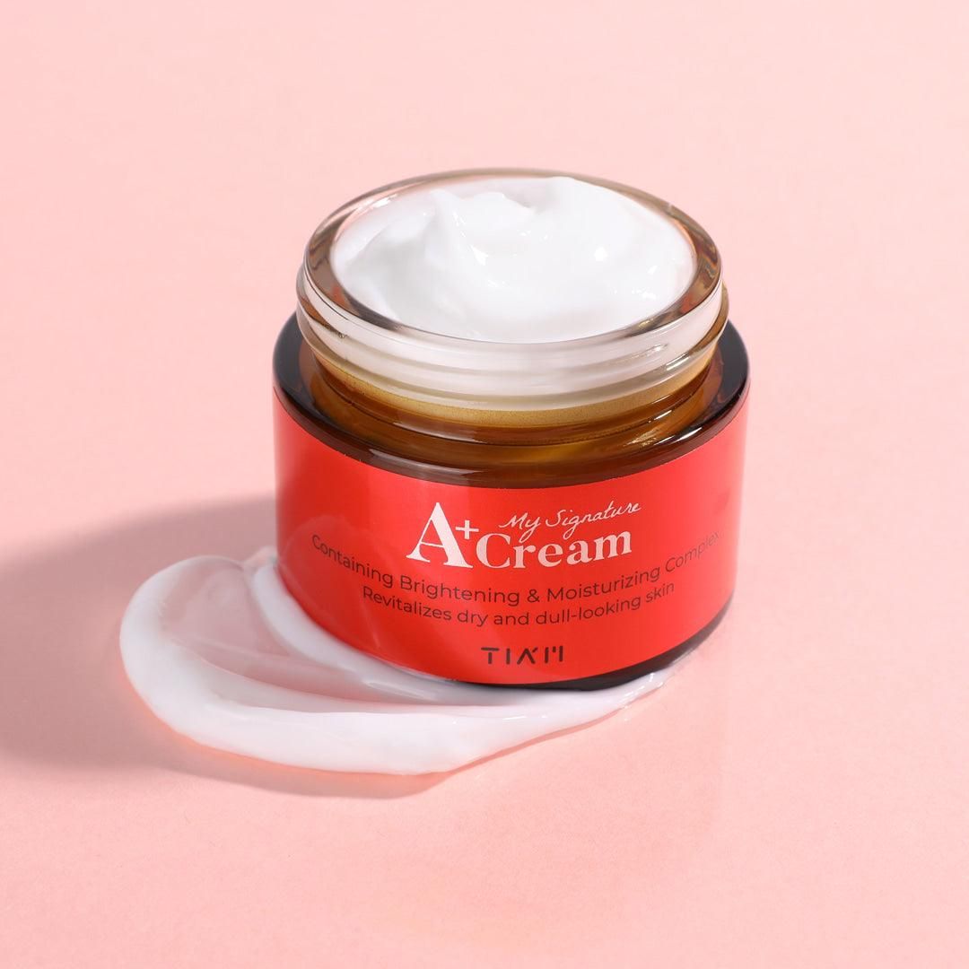 TIA'M My Signature A+ Cream – A brightening and moisturizing cream designed to improve skin elasticity, heal acne scars, and leave the skin feeling soft, smooth, and hydrated.
