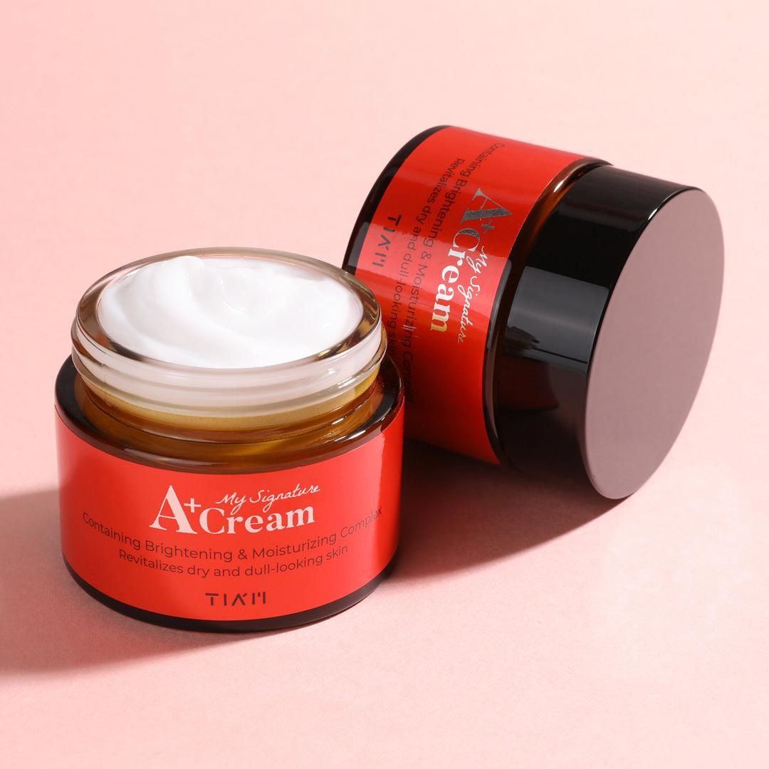 TIA'M My Signature A+ Cream – A brightening and moisturizing cream designed to improve skin elasticity, heal acne scars, and leave the skin feeling soft, smooth, and hydrated.
