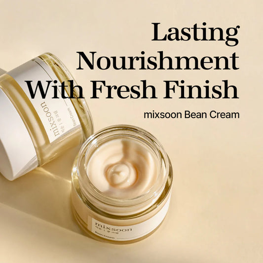 Mixsoon Bean Cream – A deeply hydrating and nourishing skincare cream, featuring key ingredients like fermented soybean extract, Korean pear, pomegranate, and barley for a radiant complexion.
