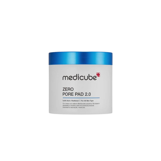 Medicube Zero Pore Pad – A jar of pore-refining pads designed to minimize enlarged pores and balance excess sebum, infused with BHA (Salicylic Acid) and AHA for exfoliation and clearer skin.
