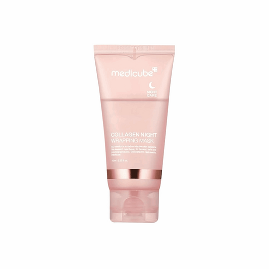 Medicube Collagen Night Wrapping Mask – A jar of innovative overnight mask that enhances skin elasticity, hydration, and glow, designed to be applied before sleep for firm, radiant skin upon waking.
