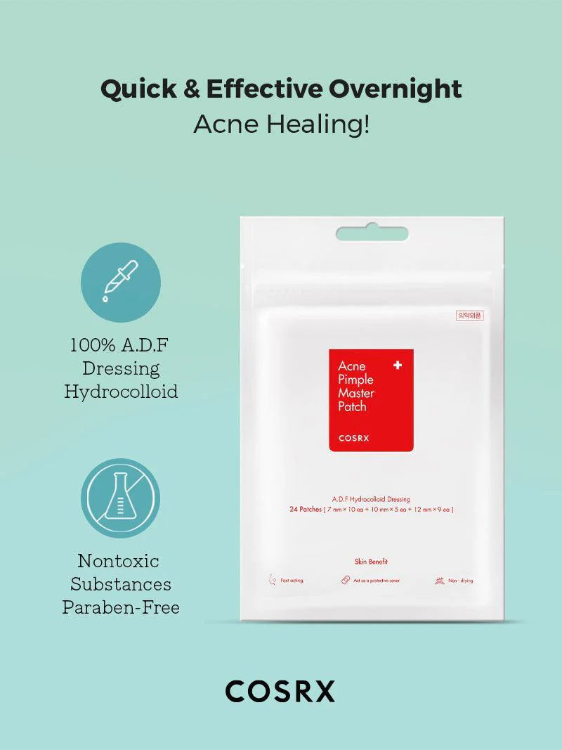 Hydrocolloid technology in Cosrx Acne Pimple Master Patch – Moisture-locking properties that promote faster acne healing and reduce the risk of scarring