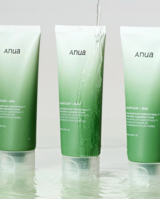 Anua Heartleaf Cleansing Foam with light, foamy texture for gentle exfoliation and pore cleansing