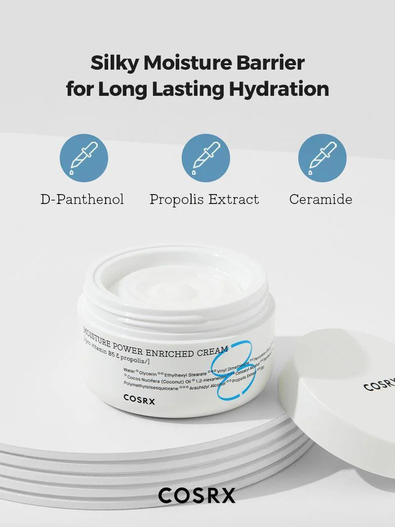 COSRX Hydrium Moisture Power Enriched Cream – Formulated with D-Panthenol, Propolis Extract, and Ceramide to protect and hydrate dry skin