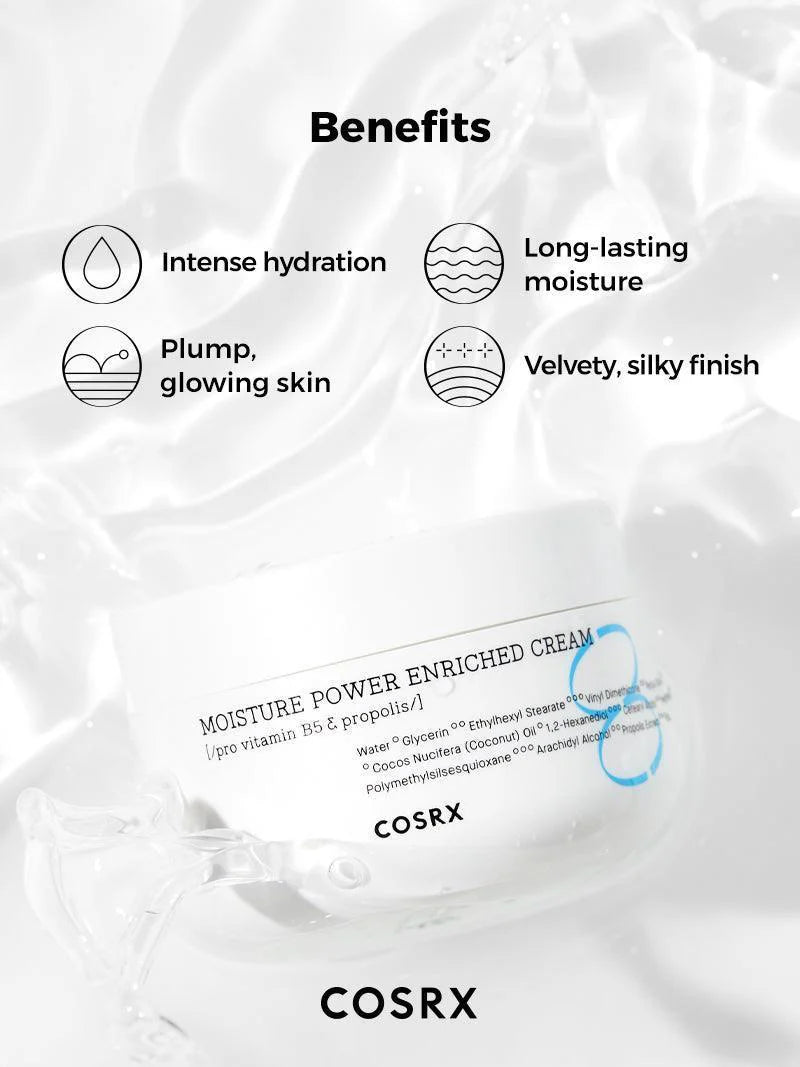 COSRX Hydrium Moisture Power Enriched Cream – Deeply hydrating cream that locks in moisture and leaves skin plump and glowing