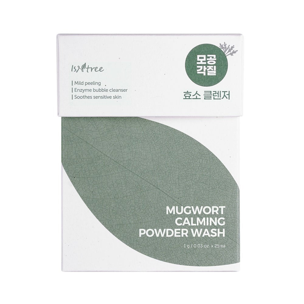 Isntree Mugwort Calming Powder Wash packaging – 50g powder pouch for gentle exfoliation, suitable for sensitive skin