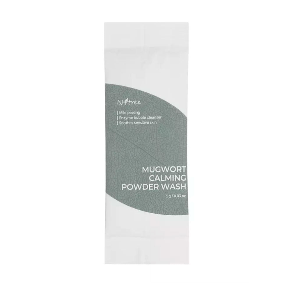 Isntree Mugwort Calming Powder Wash packaging – 50g powder pouch for gentle exfoliation, suitable for sensitive skin