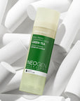 Neogen Dermalogy Real Fresh Cleansing Stick Green Tea (50 g) showing the convenient stick packaging with natural green tea leaves and a sleek, portable design.
