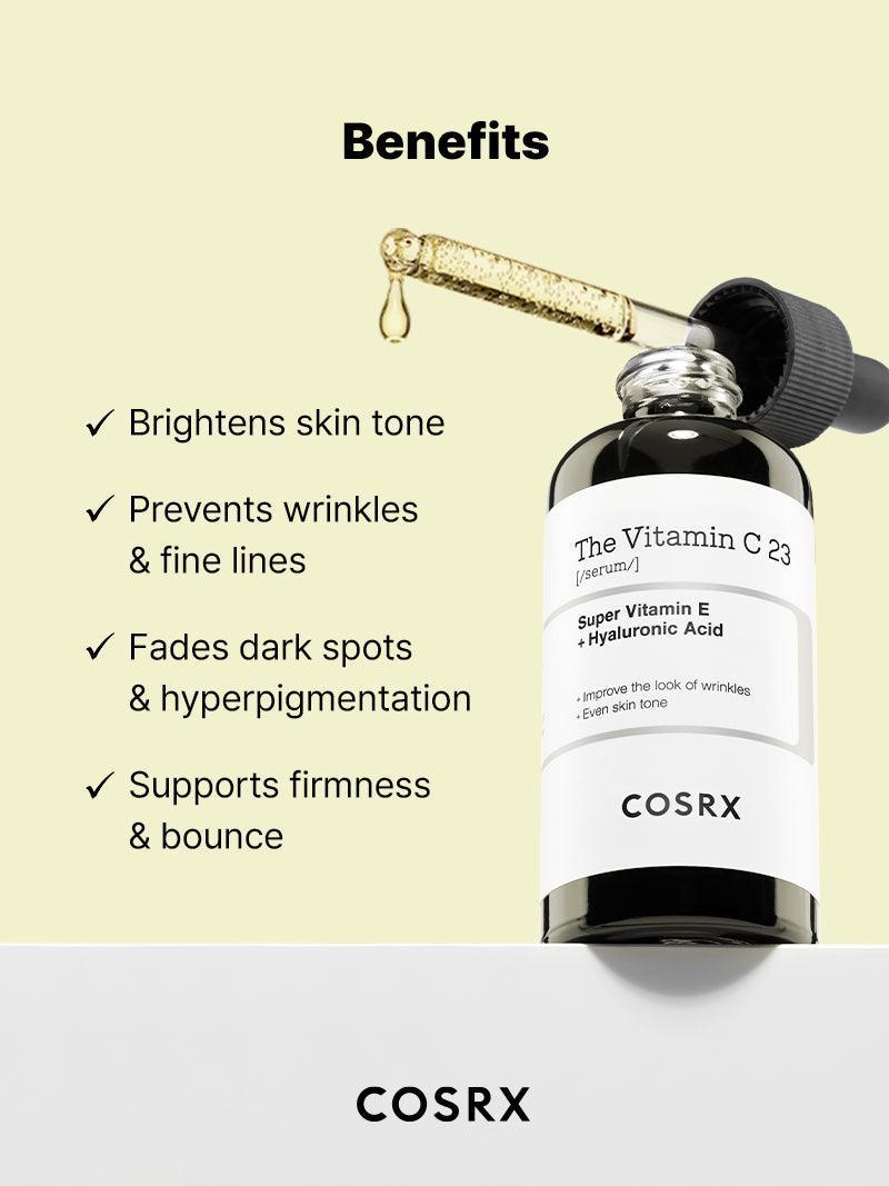 Cosrx The Vitamin C 23 Serum – 23% pure Vitamin C serum in a two-layer formula that brightens skin, reduces wrinkles, and evens out skin tone