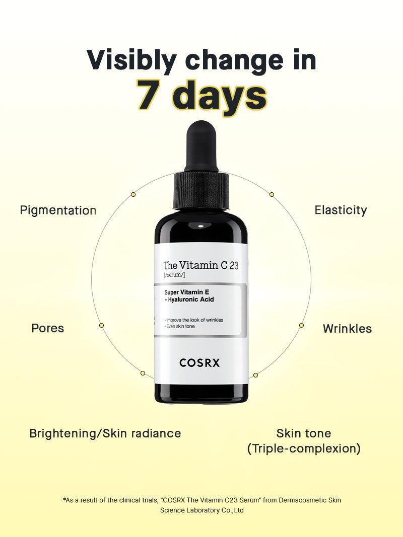 Cosrx The Vitamin C 23 Serum – 23% pure Vitamin C serum in a two-layer formula that brightens skin, reduces wrinkles, and evens out skin tone