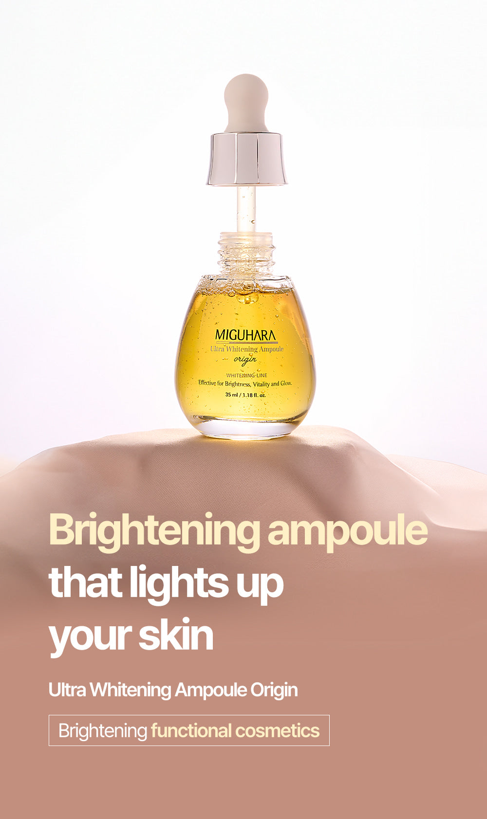 MIGUHARA Ultra Whitening Ampoule Origin – A brightening ampoule that helps even skin tone, reduce dark spots, and hydrate the skin with ingredients like niacinamide and chamomile flower extract.
