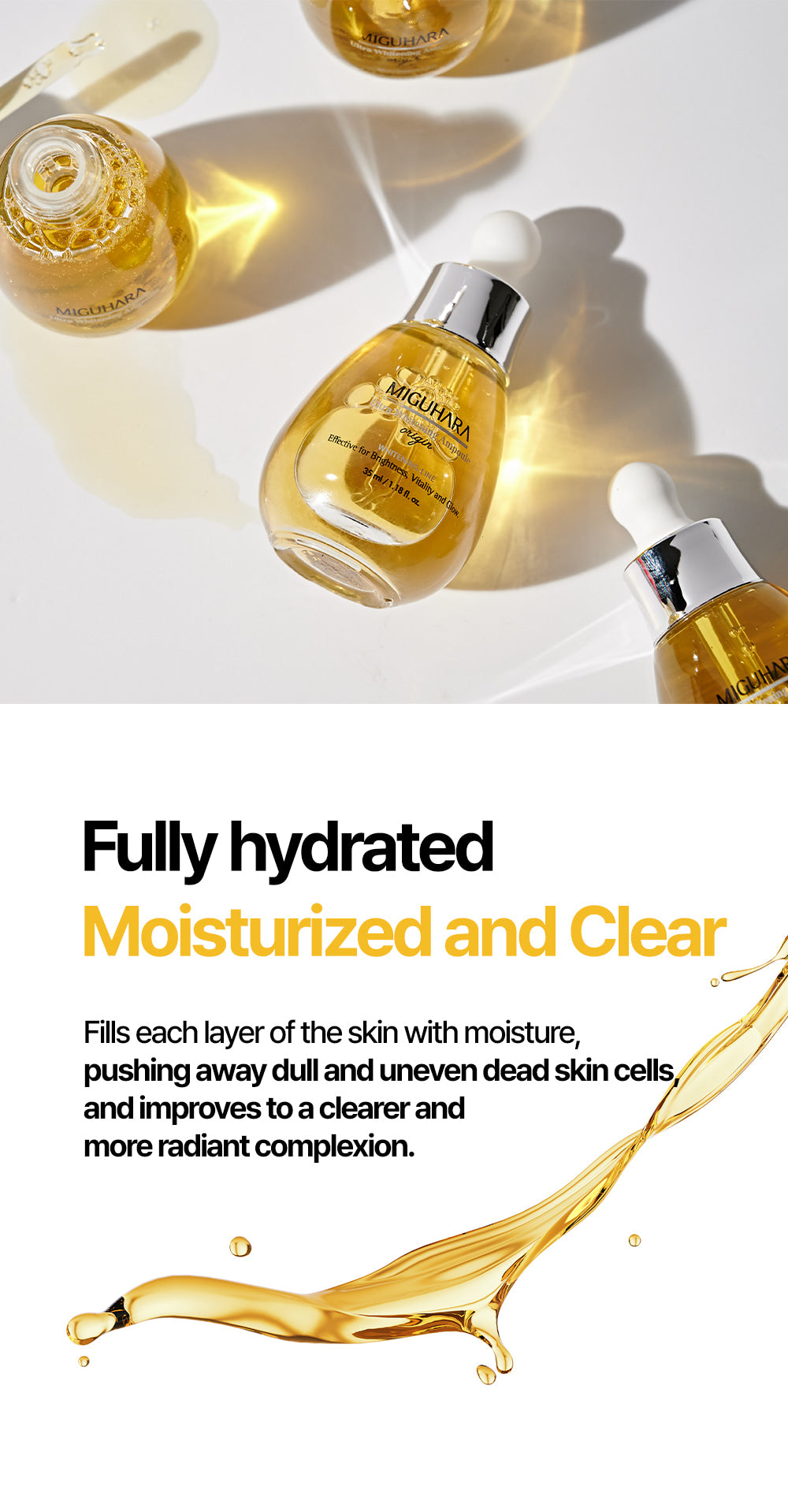 MIGUHARA Ultra Whitening Ampoule Origin – A brightening ampoule that helps even skin tone, reduce dark spots, and hydrate the skin with ingredients like niacinamide and chamomile flower extract.
